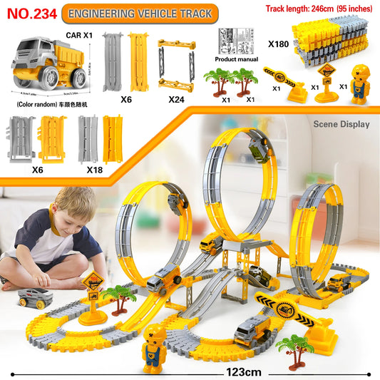 Kids Electric Track Toy Engineering Mini Car Boy Toys Track Car Train Educational Toys for Children Birthday Christmas Gifts