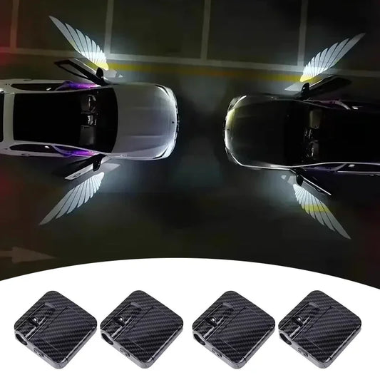 Car door angel wing welcome light, door opening sensing decoration modified wing projection ambient light car accessories