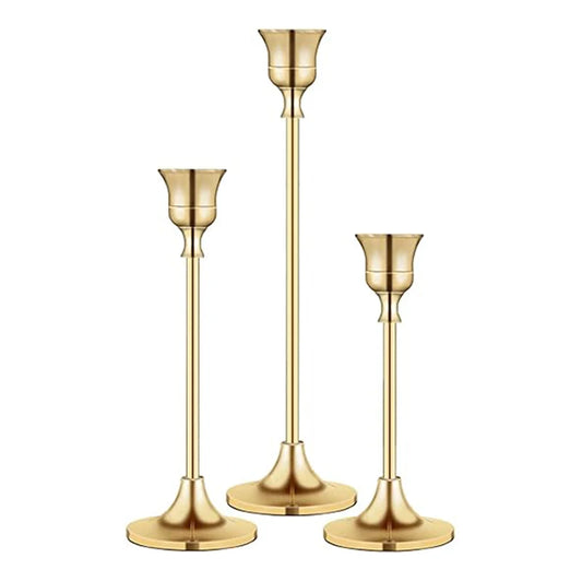 3PCS Nordic Gold Plated Metal Taper Candle Holders, Elegant Home Decor for Living Room, Wedding, Christmas Table Centerpiece
