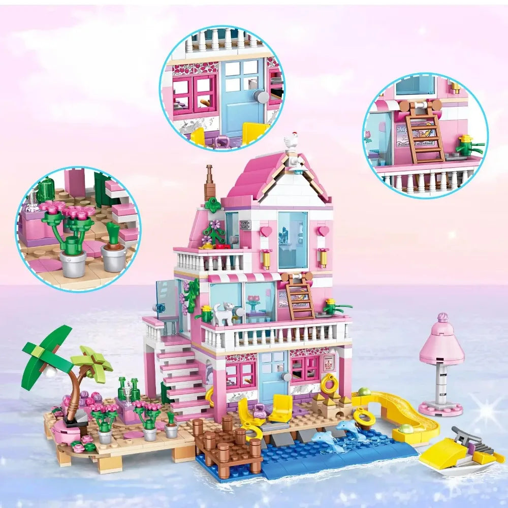 Friends City Tree House Summer Holiday Villa Castle Building Blocks Garden Swimming Pool Model Figures Toy For Kid Birthday Gift