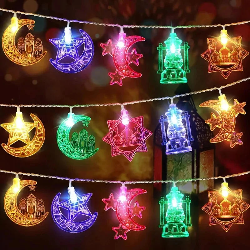 1.5M 10LED EID Mubarak LED String Lights Islam Muslim Festival Party Moon Star Castle Lantern Ramadan Home Decoration 2026 New