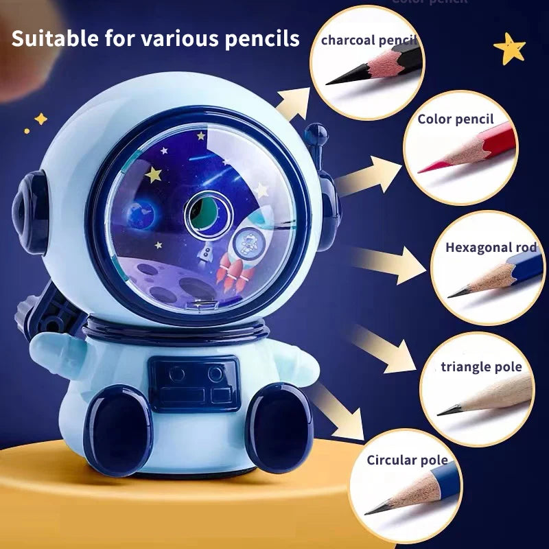 1Pcs Student Cartoon Hand Sharpener Astronaut Shape Sharpener Automatic Pencil Sharpener
