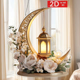 1Pcs Ramadan Golden Moon Hanging Decoration with Lighted Lantern Floral Decoration