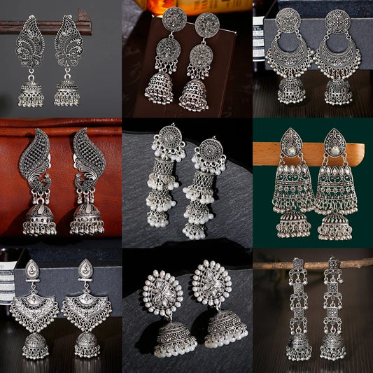 Vintage Earrings Turkish Ethnic Jhumka Earring For Women Pendientes Pearl Tassel Classic Carved Indian Earrings Party Jewelry