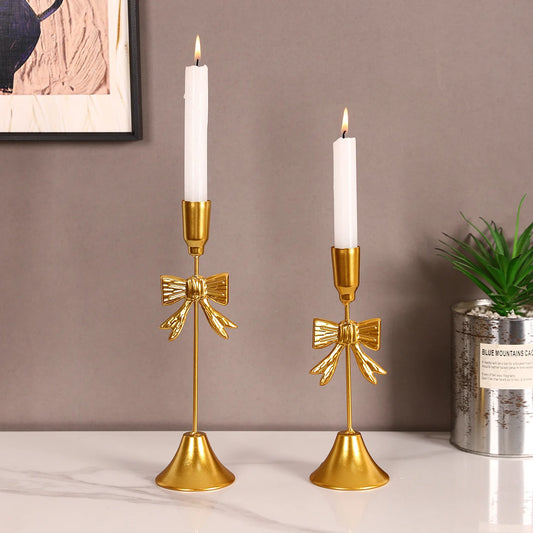 Table Decor Candle Holder Intricate Christmas Golden Bow Candle Holder Festive Bow Candlestick Golden Light Luxury Candle Holder