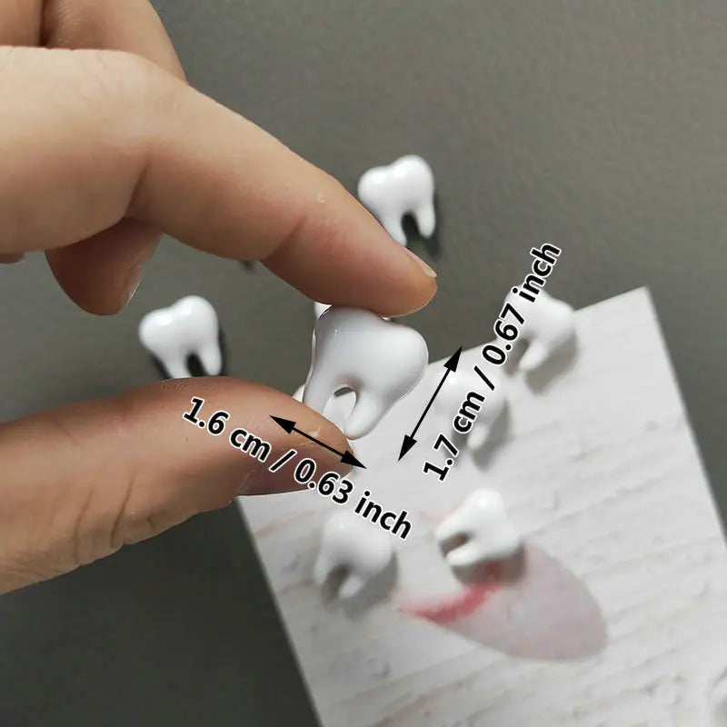 Cute White Tooth Shape Expression Resin Fridge Magnet Dental Health Themed Magnetic Home Office Decoration