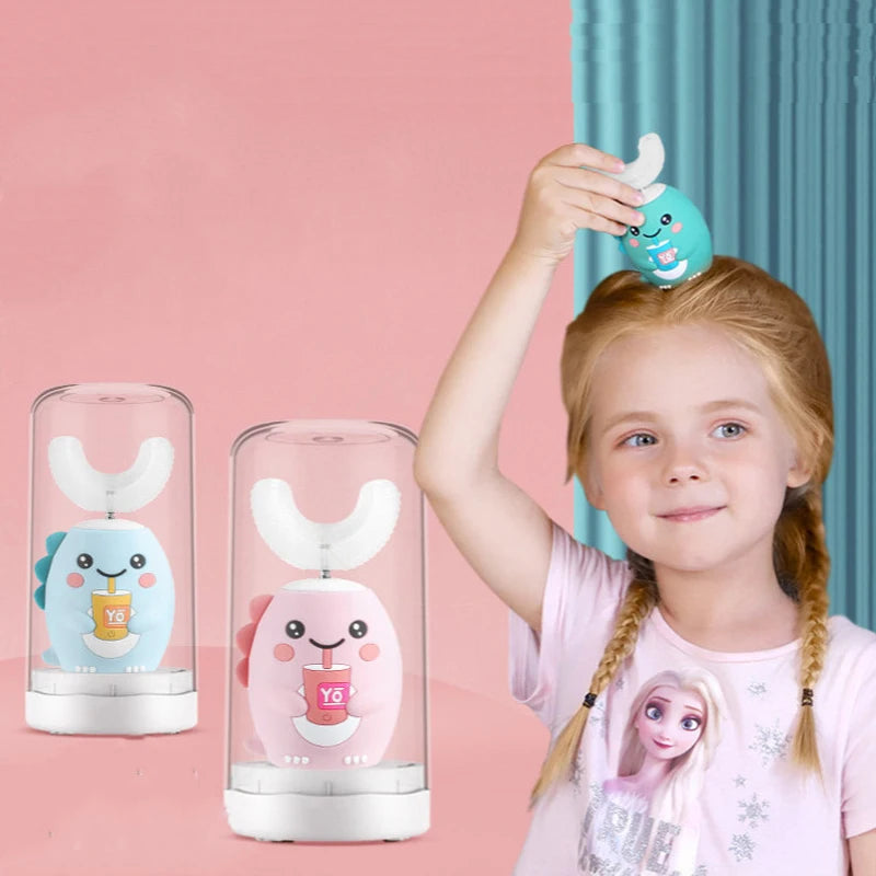 360 Degrees Electric Toothbrush Kids U Shaped Silicon Smart Sonic Teeth Tooth Brush Cartoon Pattern for Children IPX7 Waterproof