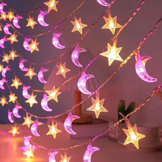 1PC 1.5M/3M/4.5M Star and Moon Light String,powered by AA batteries(excl),used for bedroom,living room and Ramadan decoration