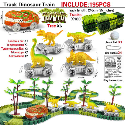 Dinosaur Train Toys Create A Dinosaur World Road Race-Flexible Track Playset ,Dinosaurs Toys Race Car for Old boy Girls