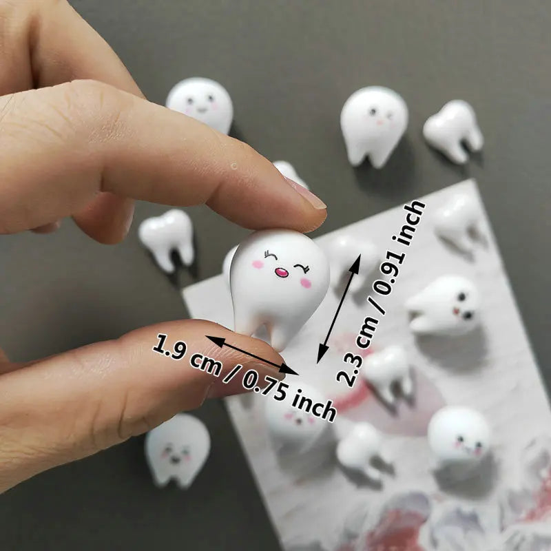 Cute White Tooth Shape Expression Resin Fridge Magnet Dental Health Themed Magnetic Home Office Decoration