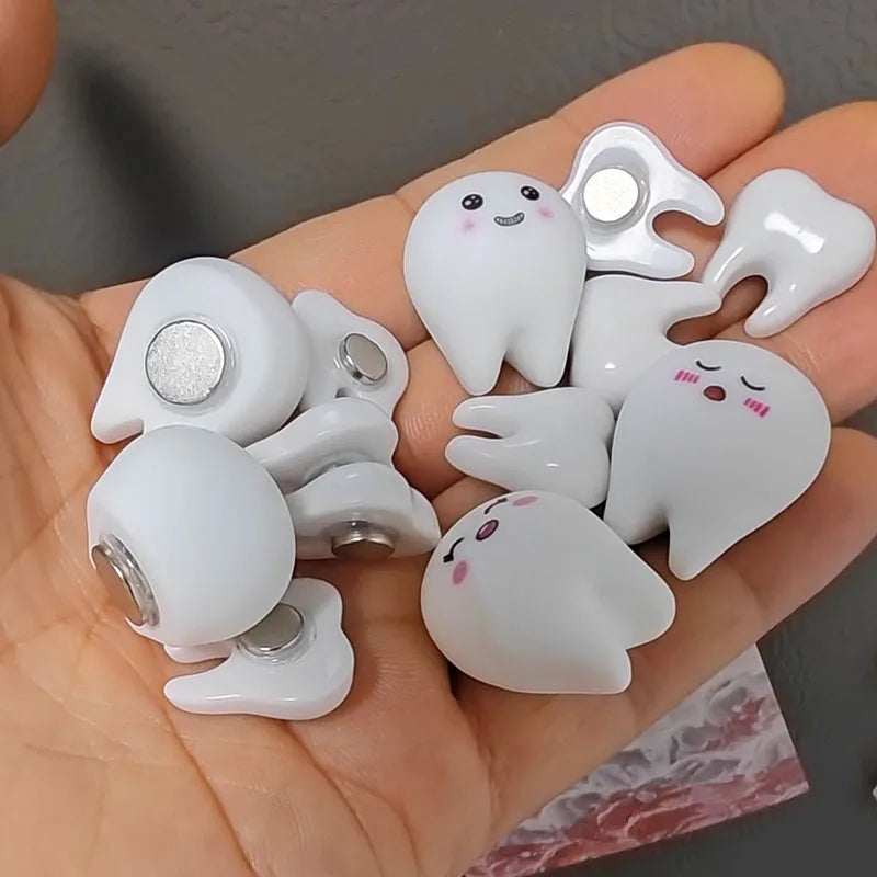 Cute White Tooth Shape Expression Resin Fridge Magnet Dental Health Themed Magnetic Home Office Decoration