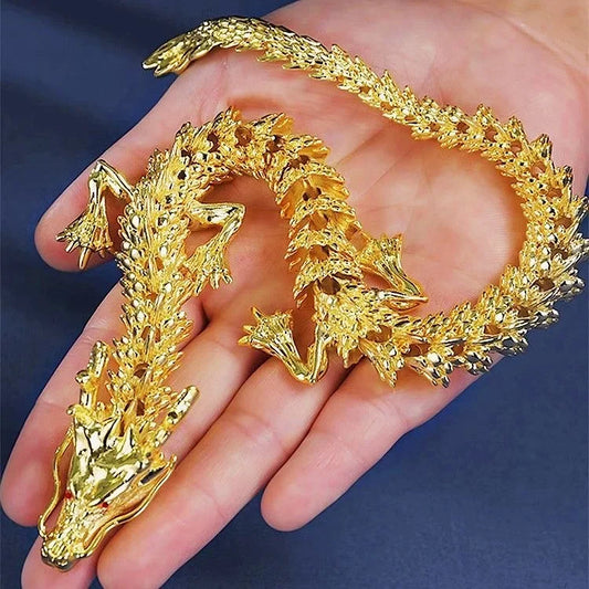 Majestic 3D alloy golden dragon statue with movable limbs - home desktop decoration, symbol of power and good luck