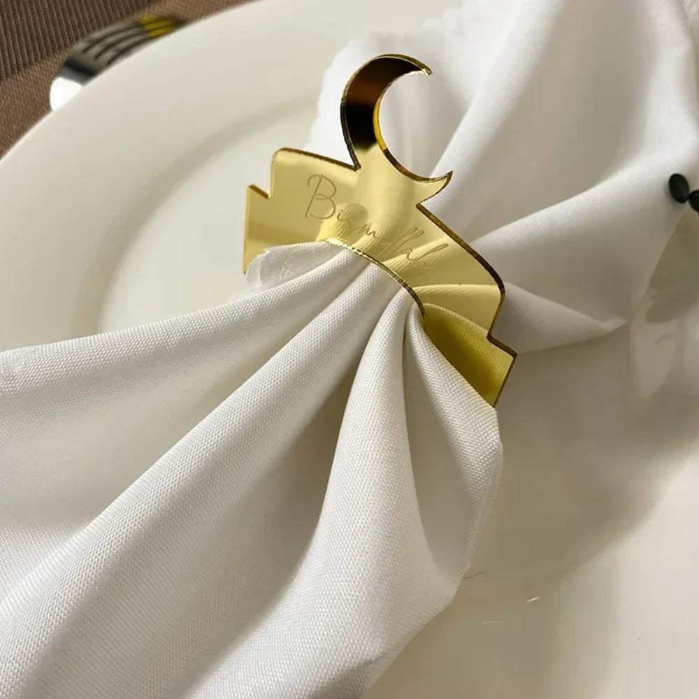 5pcs Bismillah Alhamdulillah Napkin Rings Eid Al-Fitr Al Adha Muslim Islamic Kareem Ramadan Mubarak Iftar Table Decor Eid Gift