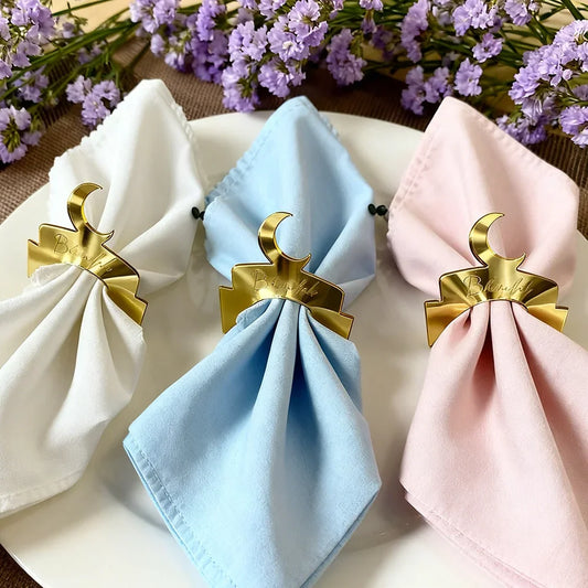 5pcs Bismillah Alhamdulillah Napkin Rings Eid Al-Fitr Al Adha Muslim Islamic Kareem Ramadan Mubarak Iftar Table Decor Eid Gift