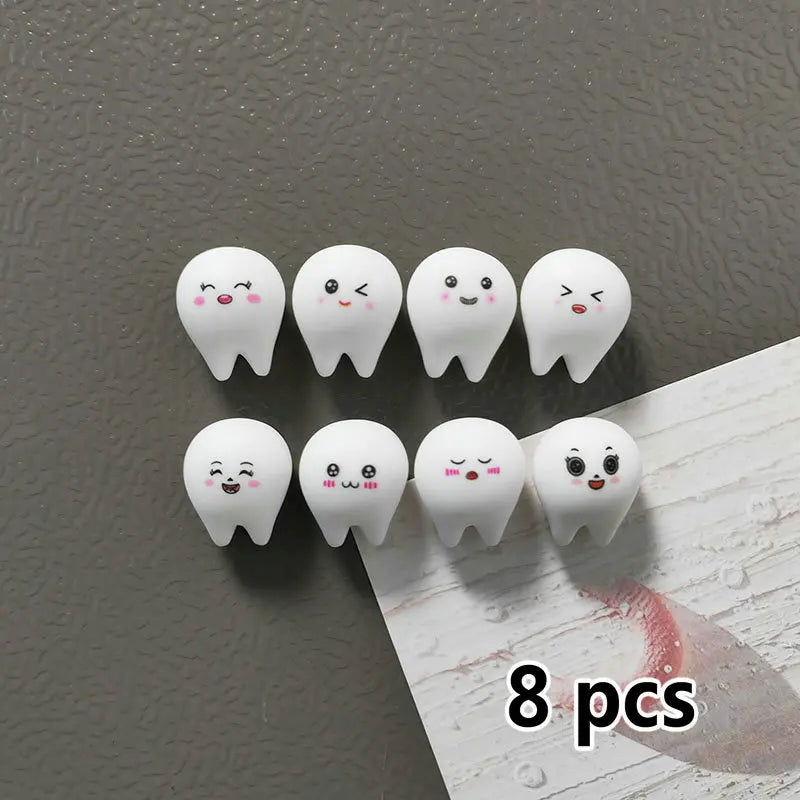 Cute White Tooth Shape Expression Resin Fridge Magnet Dental Health Themed Magnetic Home Office Decoration
