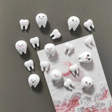 Cute White Tooth Shape Expression Resin Fridge Magnet Dental Health Themed Magnetic Home Office Decoration