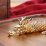 Majestic 3D alloy golden dragon statue with movable limbs - home desktop decoration, symbol of power and good luck