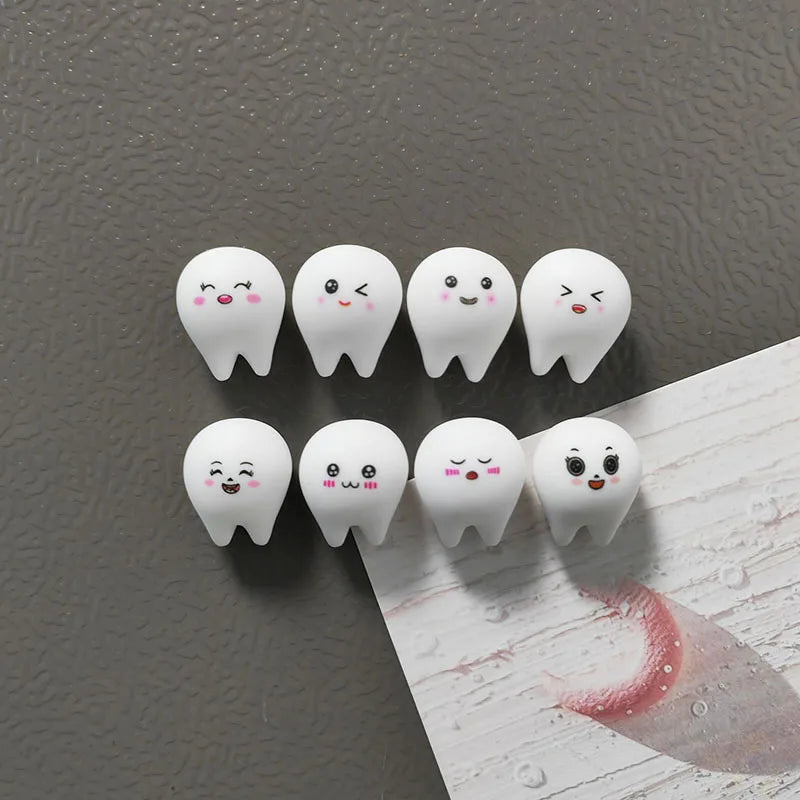 Cute White Tooth Shape Expression Resin Fridge Magnet Dental Health Themed Magnetic Home Office Decoration
