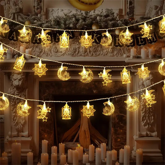 1.5M/3M Moon Star Castle Oil String   Light  Battery Power EID Mubarak Holiday Decoration