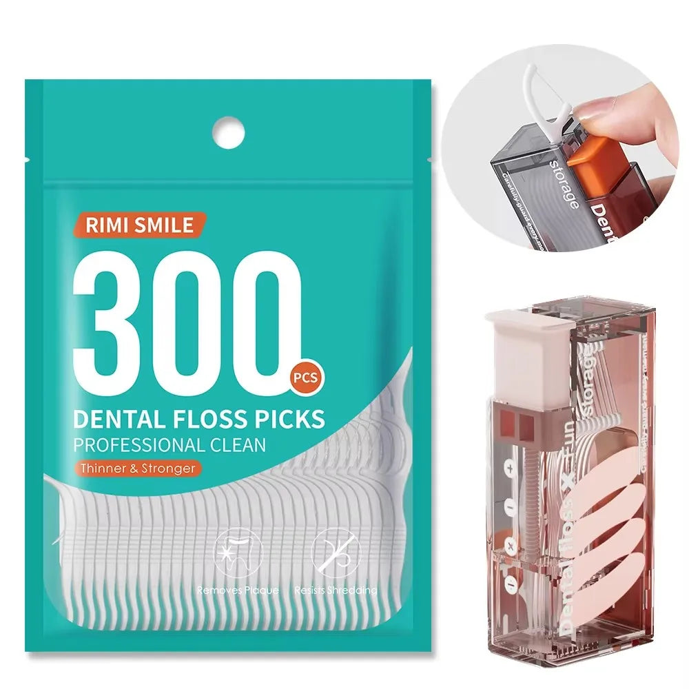【 Fully automatic dental floss box 】 Equipped with 300pcs dental floss sticks - travel safe - keep in your pocket when going out