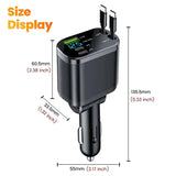 NEW Upgraded Retractable Car Charger 5 in 1, 69W Fast Charging PD30W+2.4A Voltage Display Dual Cables for iPhone & Android