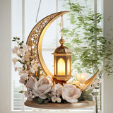 1Pcs Ramadan Golden Moon Hanging Decoration with Lighted Lantern Floral Decoration