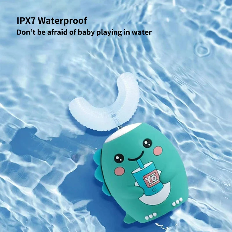 360 Degrees Electric Toothbrush Kids U Shaped Silicon Smart Sonic Teeth Tooth Brush Cartoon Pattern for Children IPX7 Waterproof