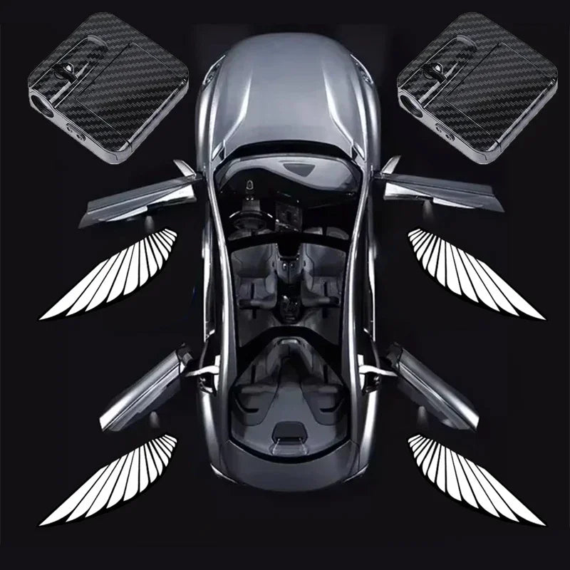 Car door angel wing welcome light, door opening sensing decoration modified wing projection ambient light car accessories