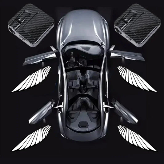 Car door angel wing welcome light, door opening sensing decoration modified wing projection ambient light car accessories