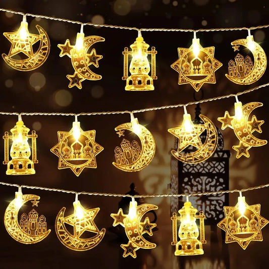 1.5M 10LED EID Mubarak LED String Lights Islam Muslim Festival Party Moon Star Castle Lantern Ramadan Home Decoration 2026 New