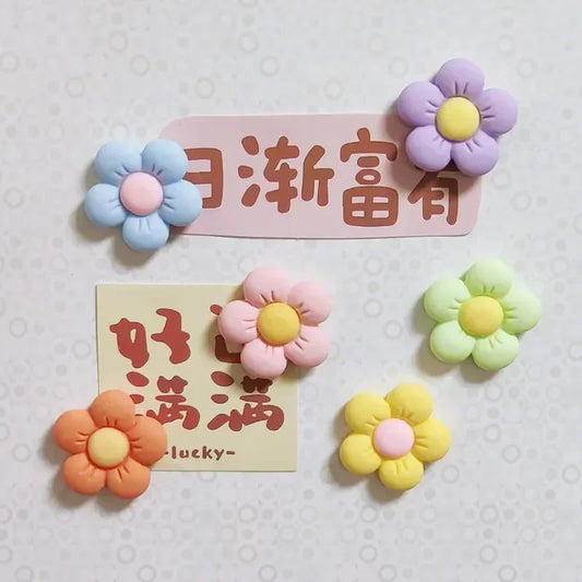 6pcs Macaron resin sunflower refrigerator magnet three-dimensional personality creative cute magnet kitchen office decoration