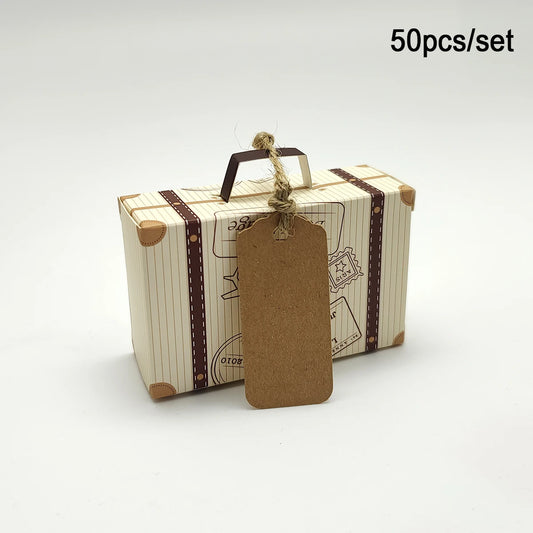 10pcs luggage with hemp rope tag packaging box, candy box, gift packaging box